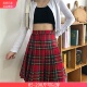 红色格子大码 A字包臀短裙2025年新款 胖mm百褶中裙高腰表演半身裙