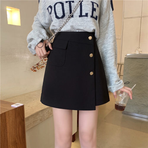 不规则大码口袋短裙女春秋a字裙