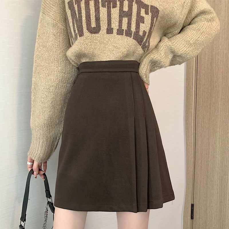 秋冬大码胖mm毛呢不规则百褶裙女