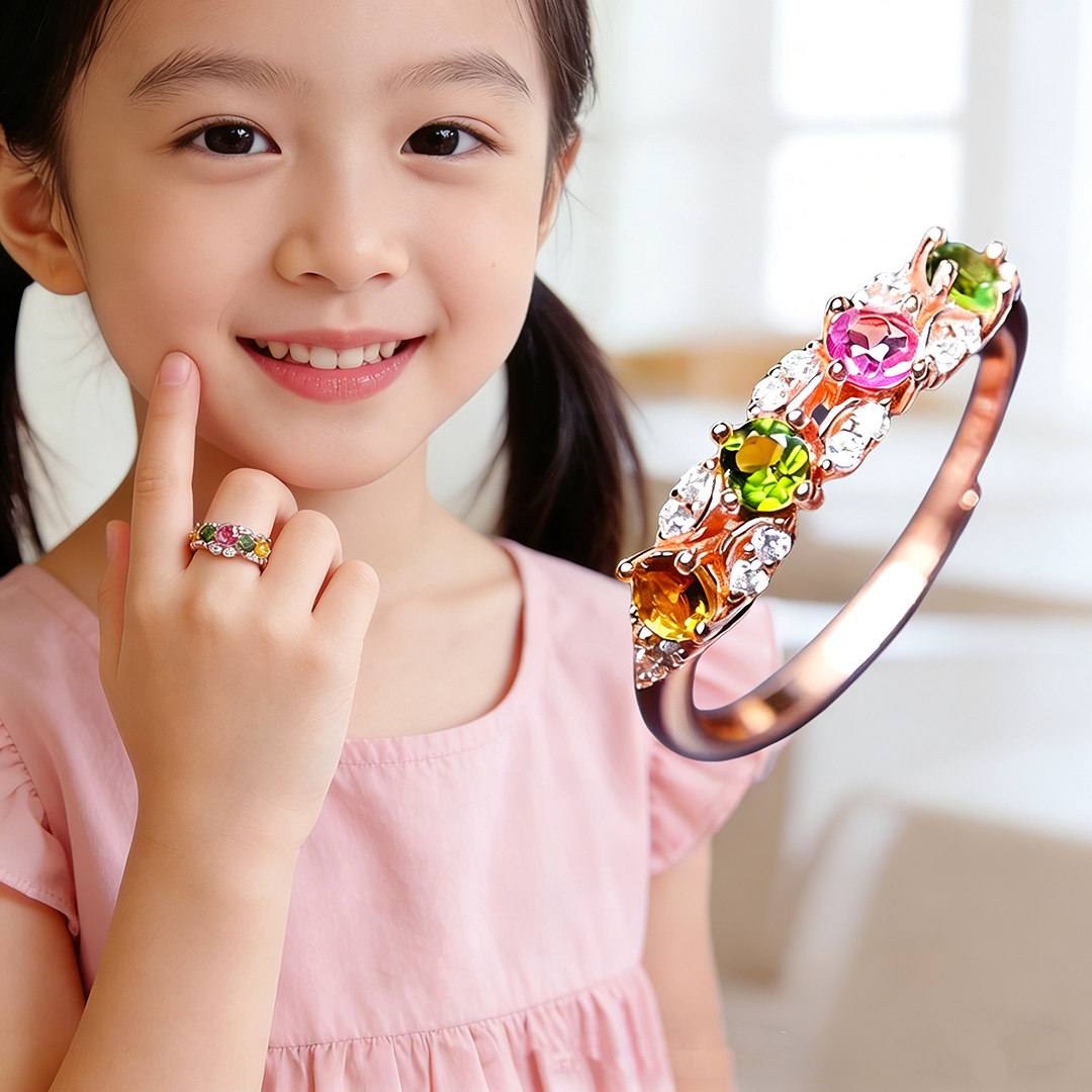 儿童仿纯银钻戒戒指宝宝女孩彩虹糖果钻石小女孩玩具女童宝石礼物
