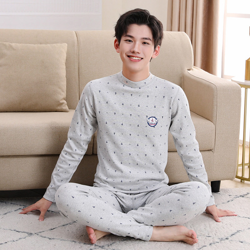 青少年内衣套装纯棉男童秋衣秋裤女童打底棉毛衫加厚中领中大童冬