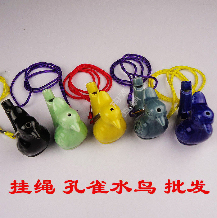 厂家直销陶瓷水鸟陶瓷鸟哨口哨音乐趣味玩具陶笛彩色釉孔雀水鸟哨