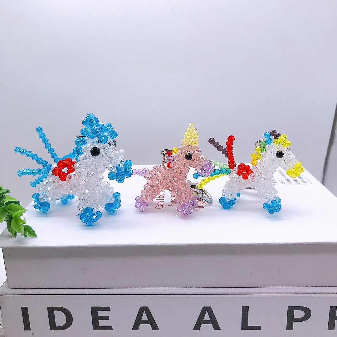 成品独角兽水晶珠五彩马十二生肖小毛驴摆件挂件动物卡通手工穿珠