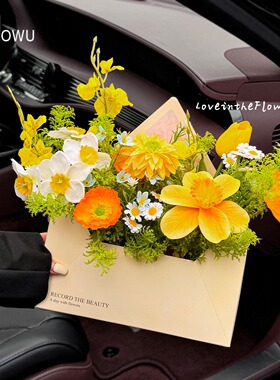 创意仿真花束信封盒摆件