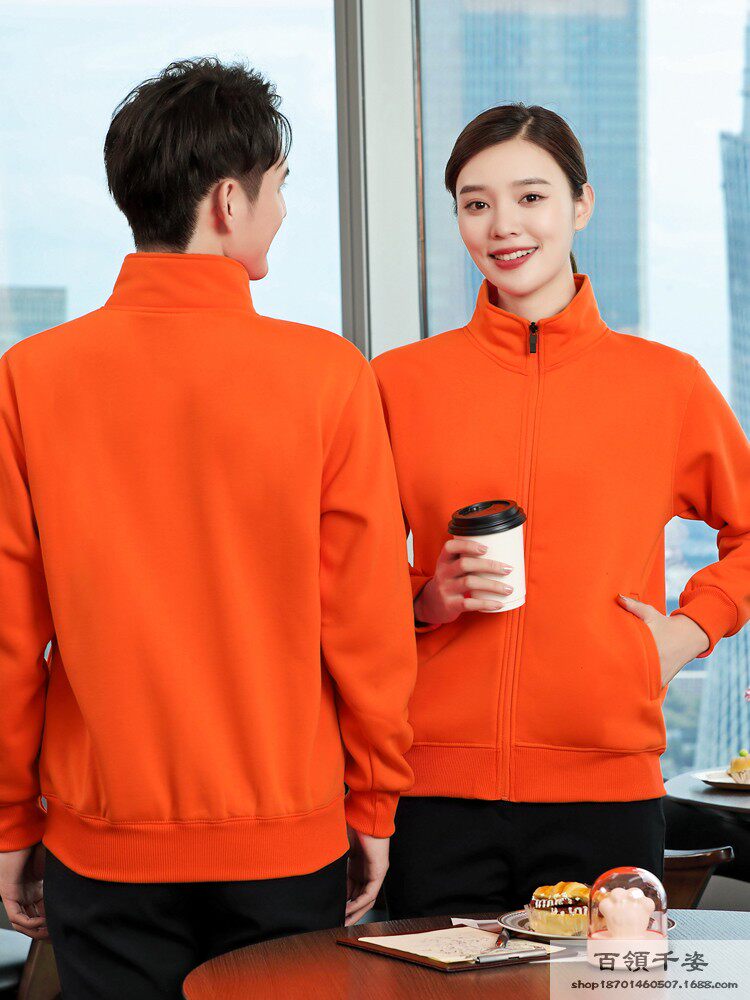 AUTUMN AND WINTER CATERING WAITER OVERALLS PLUS VELVET SWEATSHIRT MENS HOTEL HOT POT RESTAURANT RESTAURANT THICK COAT WOMENS OVERALLS PRINTING