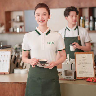 餐饮服务员工作服短袖定制奶茶烧烤火锅饭店餐厅时尚透气T恤印字