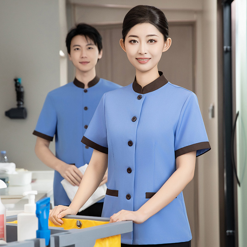 酒店餐饮超市物业保洁员短袖女工作服大码男款保洁大叔工装制服