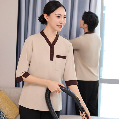 夏季保洁员工作服T恤七分袖上衣