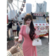 99jiu 粉韵美人 气质V领一片式 With 绑带连衣裙修身 显瘦包臀裙