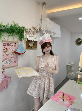 With 99jiu【柔粉花姿】小清新夏日吊带碎花裙收腰显瘦夏度假短裙