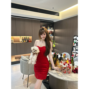 古早红色抹胸紧身包臀连衣裙收腰打底裙 绯色夜宴 With 99jiu
