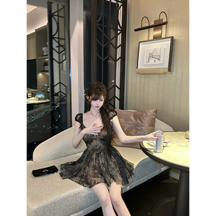 蕾丝拼接钉珠v领连衣裙纯欲蓬蓬裙 阑珊星光 With 99jiu