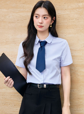 短袖衬衫女夏季2026新款高级感通勤职业装面试套装气质纯棉白衬衣