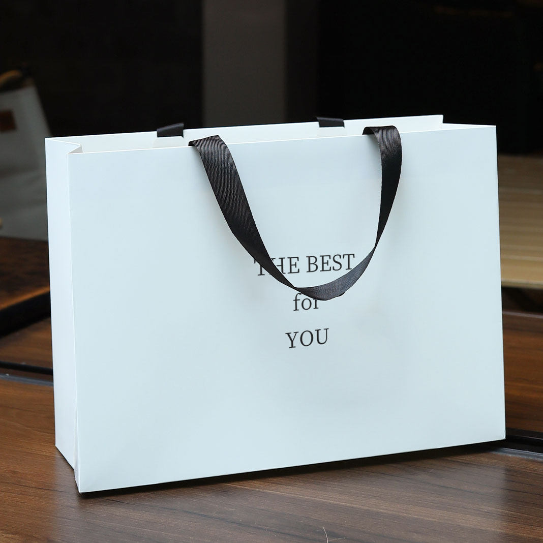 高级感白色纸袋手提袋服装店装衣服用礼品打包美容院购物袋子定制