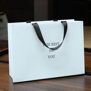 高级感白色纸袋手提袋服装店装衣服用礼品打包美容院购物袋子定制