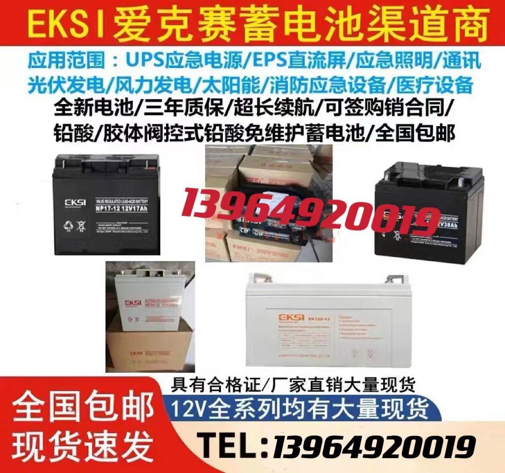 EKSI爱克赛铅酸蓄电池NP100-12V100/65/38/24/17/7AH直流屏UPSEPS