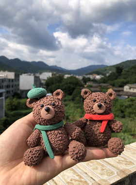 超可爱的小熊个性桌面摆件可爱车载装饰用公仔玩偶纯手工