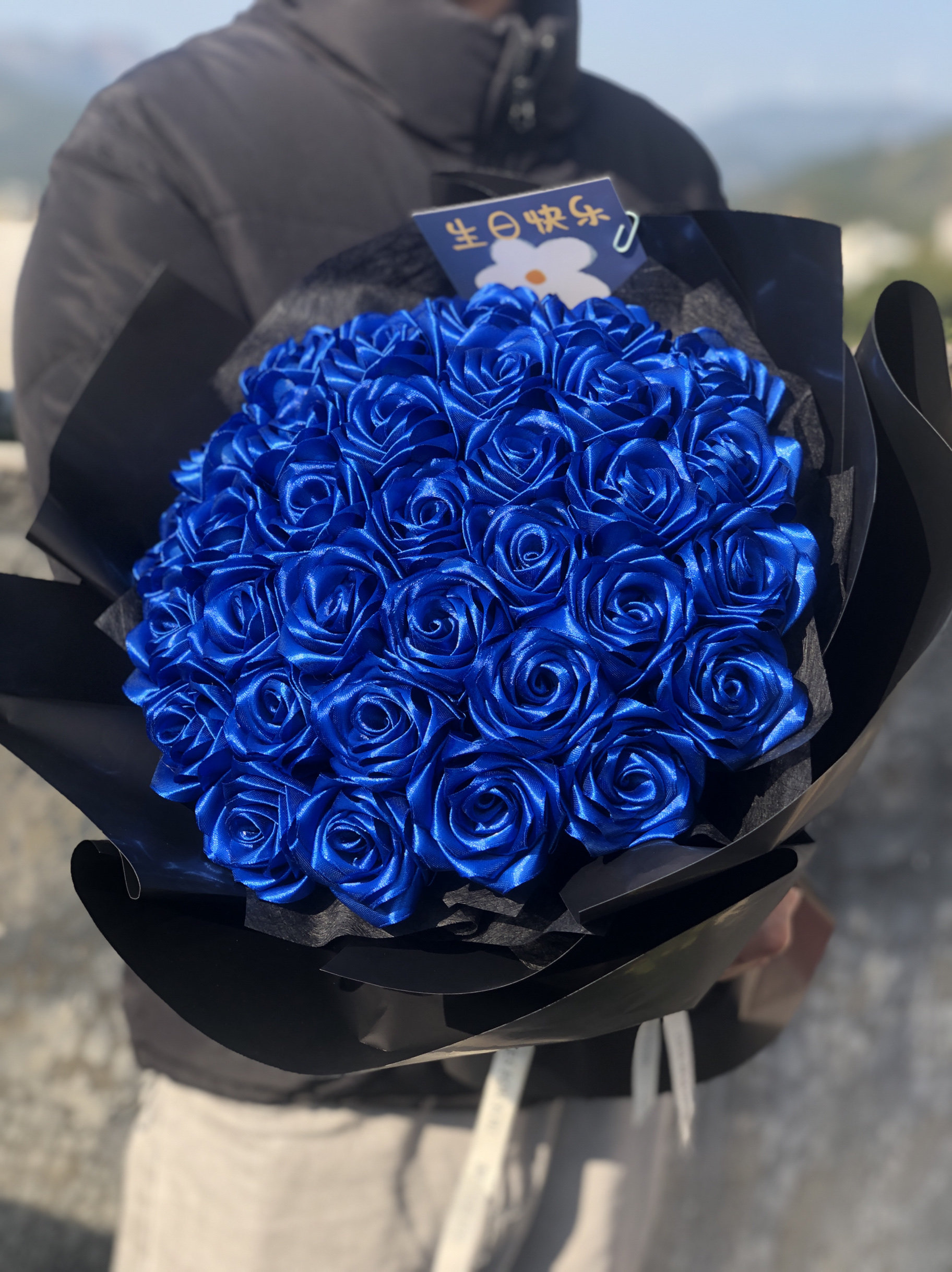 33支蓝色妖姬送女友送爱人送朋友礼物表白花束纯手工丝带花永生花