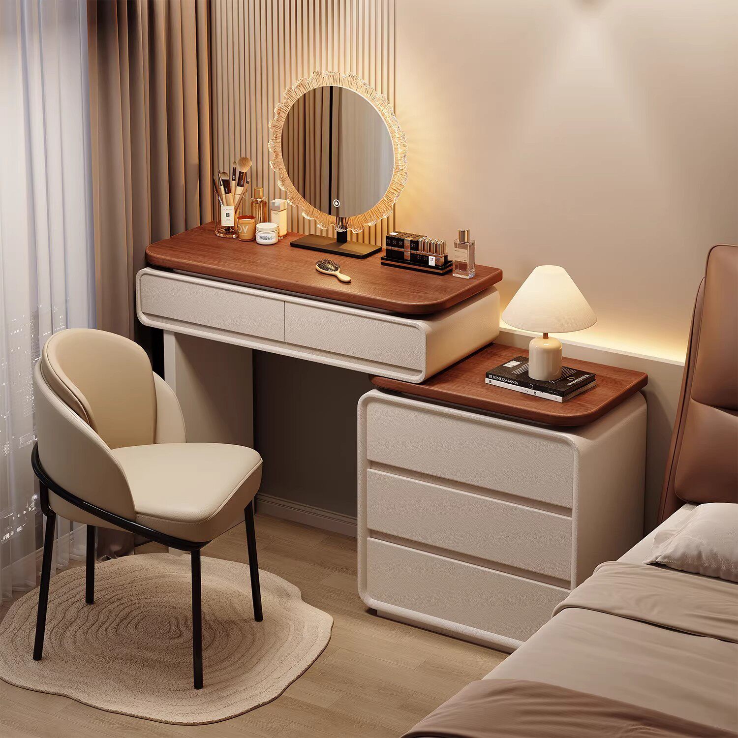 梳妆台小户型卧室现代简约2026新款小型化妆桌床头收纳储物柜一体