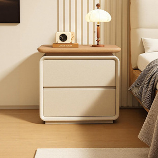 床头柜实木奶油风家用卧室2025新款小型高级感中古原木风收纳柜子