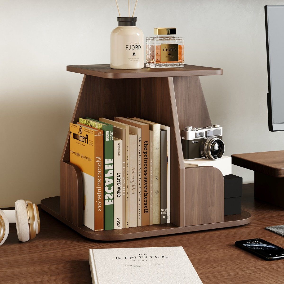 实木书架办公室工位置物架简约整理架现代家用饰品架桌面旋转书架,住宅家具,旋转书架,淘宝优惠券,粉丝福利购,淘宝优惠卷