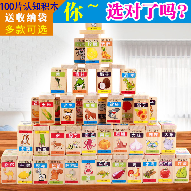 100粒汉字多米诺骨牌 宝宝识字早教木制积木 儿童益智玩具2-3-4岁