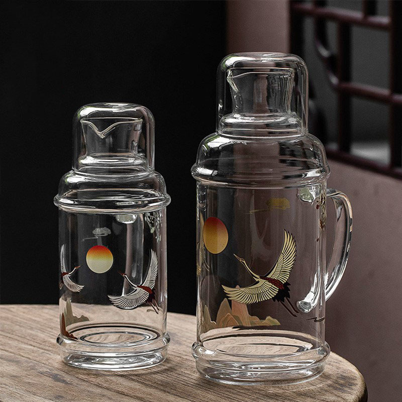 复古耐热高硼硅玻璃大容量冷水壶家用老式果汁壶带盖子凉水壶套装