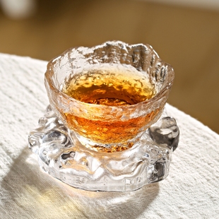 日式锤纹琉璃冰川上神杯蓝绿色主人茶杯品茗杯清酒杯子冰冻烧男女