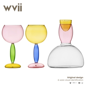 网红创意设计感撞色葡萄酒高脚杯高颜值波尔多红酒杯子醒酒器套装