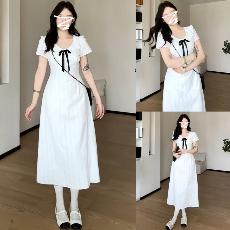 法式漂亮独特白色连衣裙女小个子2025新款初夏季穿搭绝美掐腰长裙