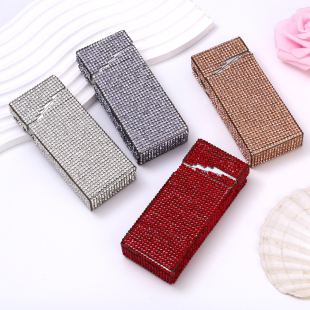 创意镶钻女生细烟烟盒自动弹盖细长20支装 便携烫钻金属防压烟盒