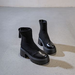 韩版 高跟秋季 粗跟百搭瘦瘦短靴女秋冬单款 百搭马丁靴棉 33小码