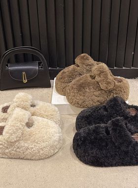 3233小码厚底内增高8CM小个子小码新款厚底包头毛毛拖鞋女百搭潮