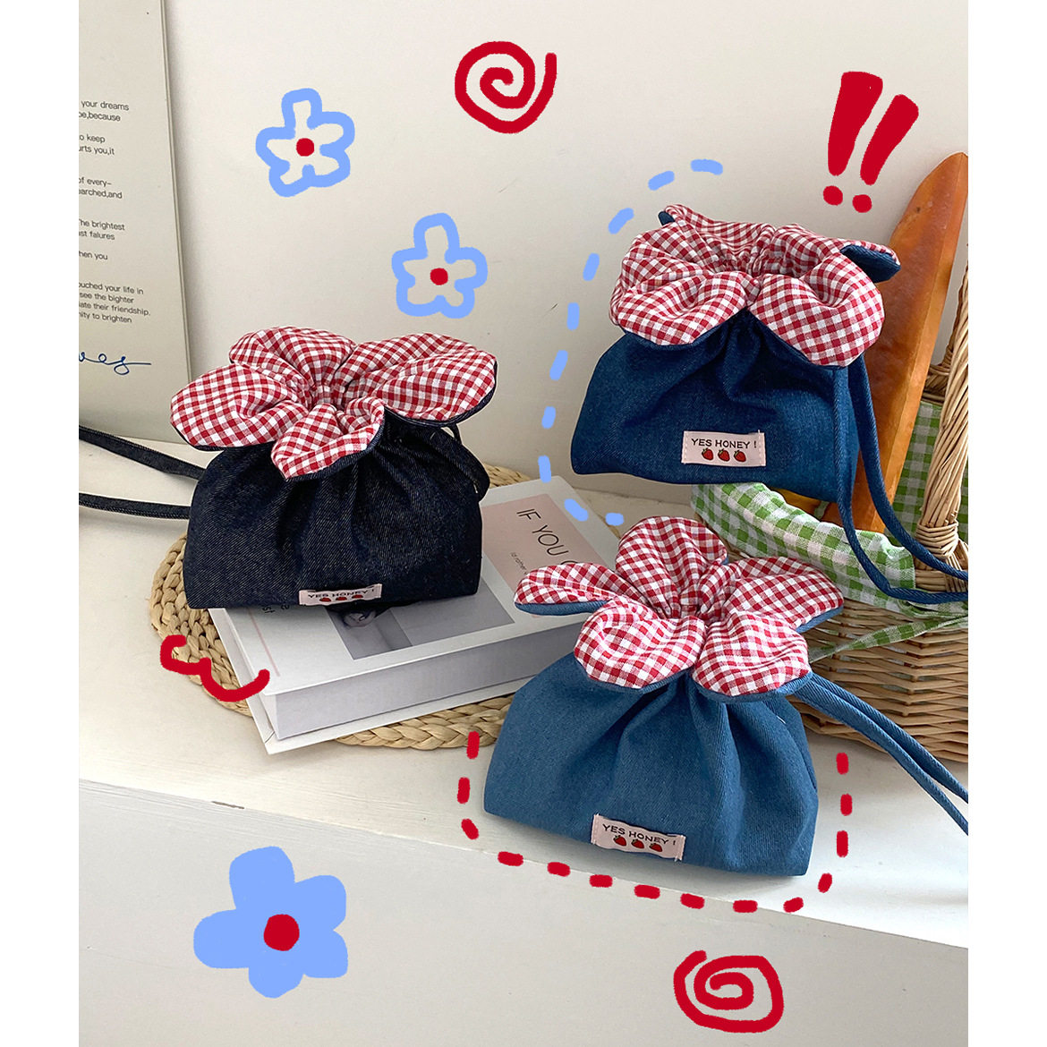 可爱牛仔小花斜挎包韩系小清新单肩斜挎两用束口包休闲遛弯手机包,箱包皮具/热销女包/男包,通用款女包,淘宝优惠券,粉丝福利购,淘宝优惠卷