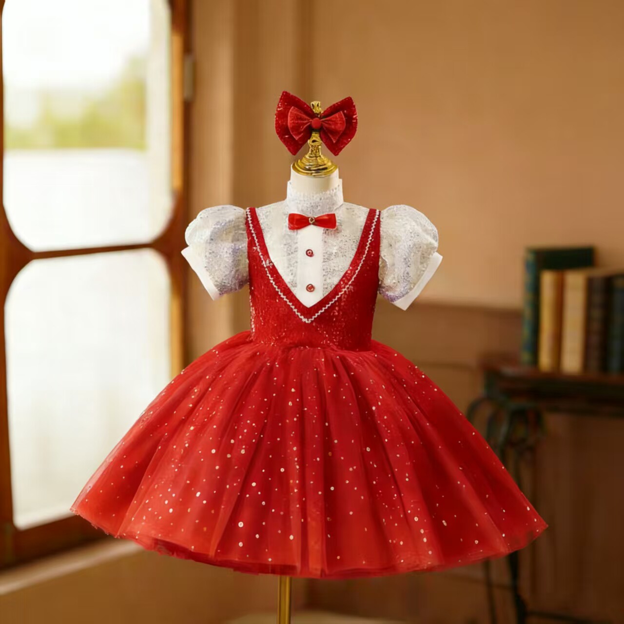 儿童走秀表演礼服红歌朗诵演出服国风生日公主裙女童大合唱钢琴服