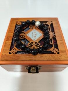 天然黑耀石足银六字手链男女同款