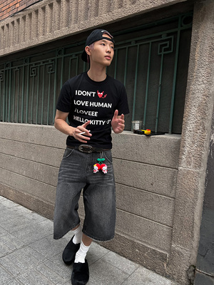 做旧复古灰色牛仔5分中裤