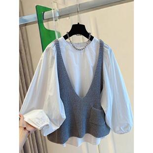 减龄针织马甲衬衫两件套上衣女2026年新款宽松叠穿春秋氛围感穿搭