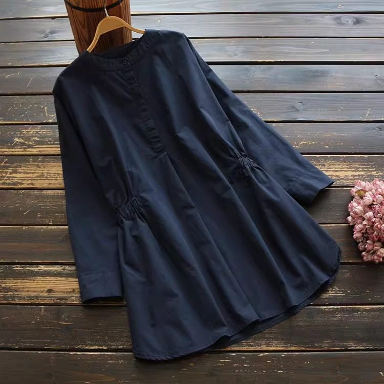 休闲气质长袖上衣褶皱收腰衬衫