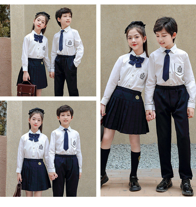 小学生校服长袖白色衬衫班服
