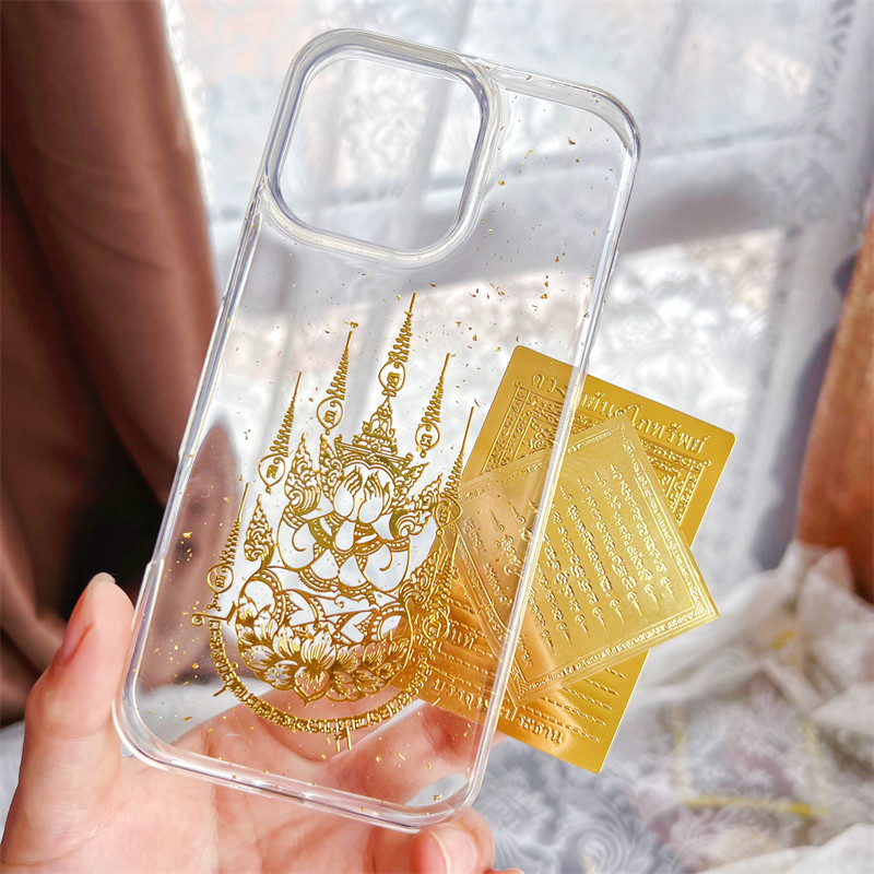 泰国手机壳苹果16promax保护套透明17防摔金箔iPhone15五条经文财运14plus佛系莲花13pro女新款2高端女潮牌壳