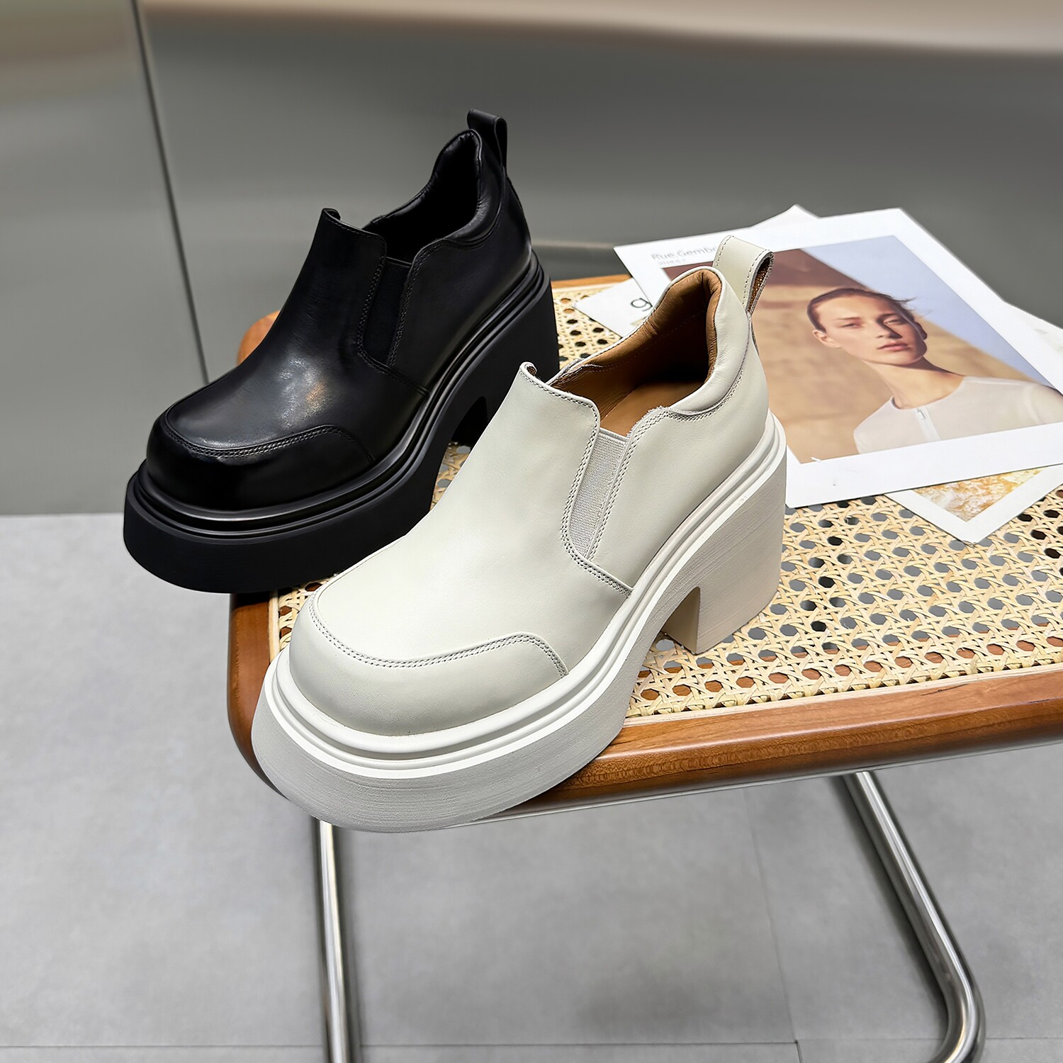 半寸小皮鞋女胎牛皮2026春季新款真皮超高跟单鞋厚底一脚蹬乐福鞋