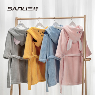 三利儿童浴袍洗完澡穿的浴衣a类吸水洗澡专用男童女童冬天浴巾