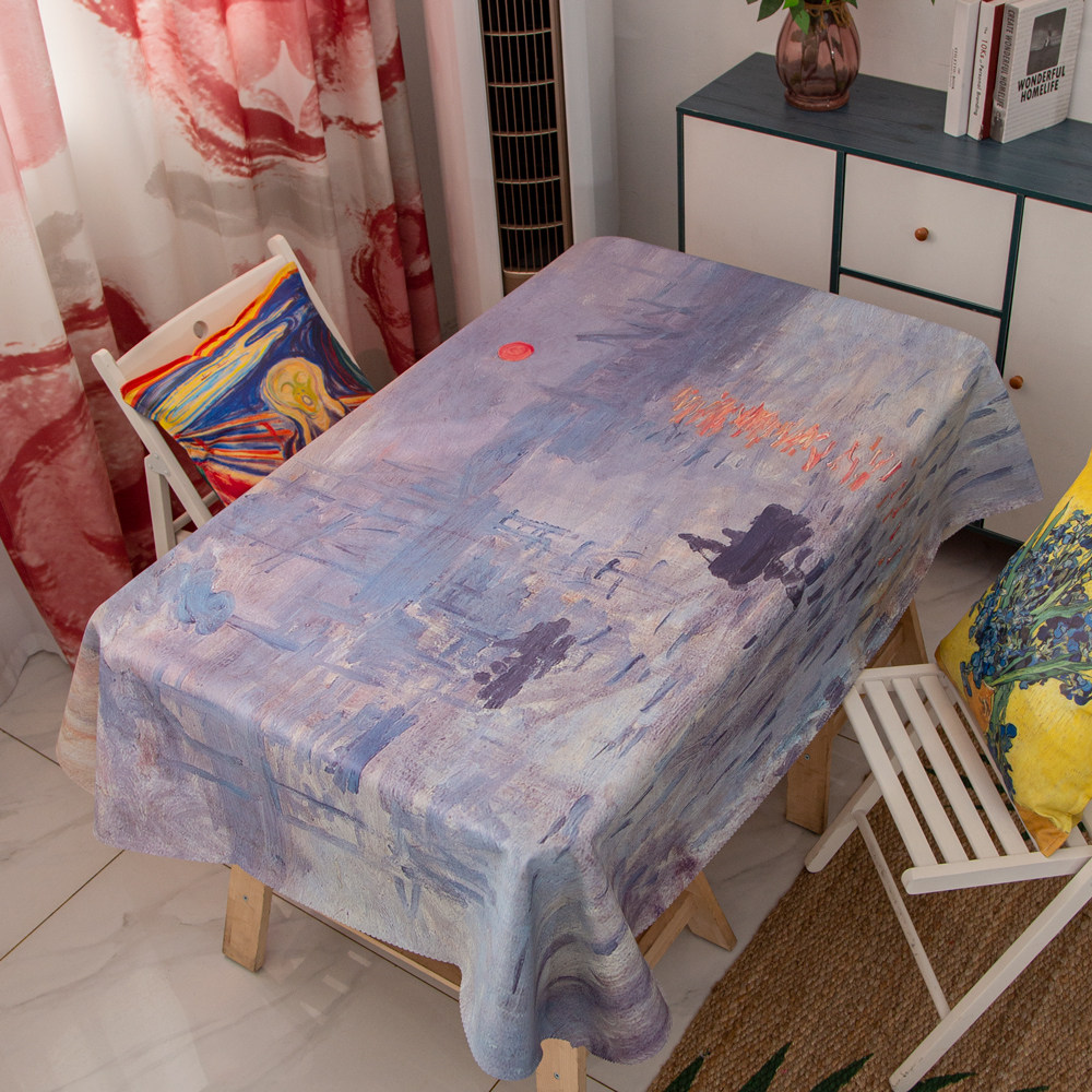 油画桌布莫奈日出印象PVC桌垫艺术高级感防水防油免洗餐桌台布ins,居家布艺,桌布,淘宝优惠券,粉丝福利购,淘宝优惠卷