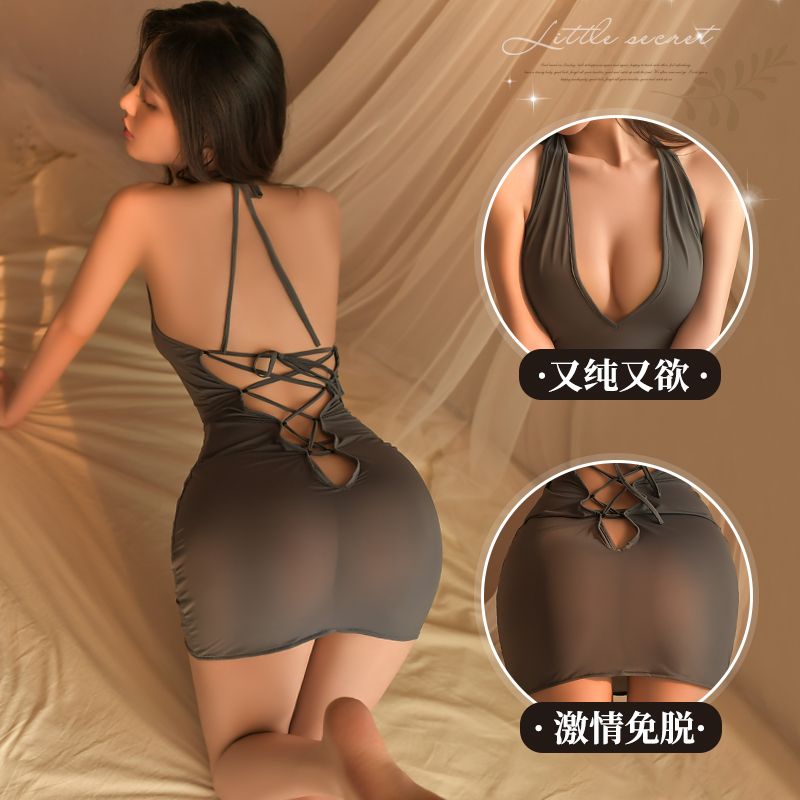 性感美背火辣系带诱惑睡裙镂空