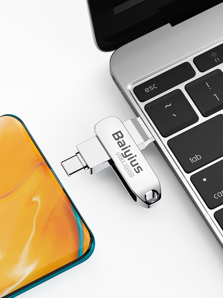 BAIYI 휴대폰 및 컴퓨터 이중 목적 USB 플래시 드라이브 TYPE-C3.2 고속 OTG3.0 맞춤형 로고 조각 휴대폰 USB 플래시 드라이브
