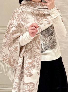 新款双面丛林动物园围巾女款秋冬季韩版百搭披肩2026粉色围脖双面