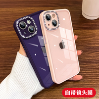 适用苹果13手机壳新款自带镜头膜iPhone14promax细闪全包12pro透明防摔女高级感时尚简约创意ins风硅胶保护套