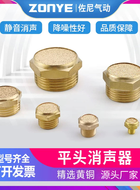 气动电磁阀BSL铜平头消声器PSV-01一寸02分3分4分6分排气消音器M5