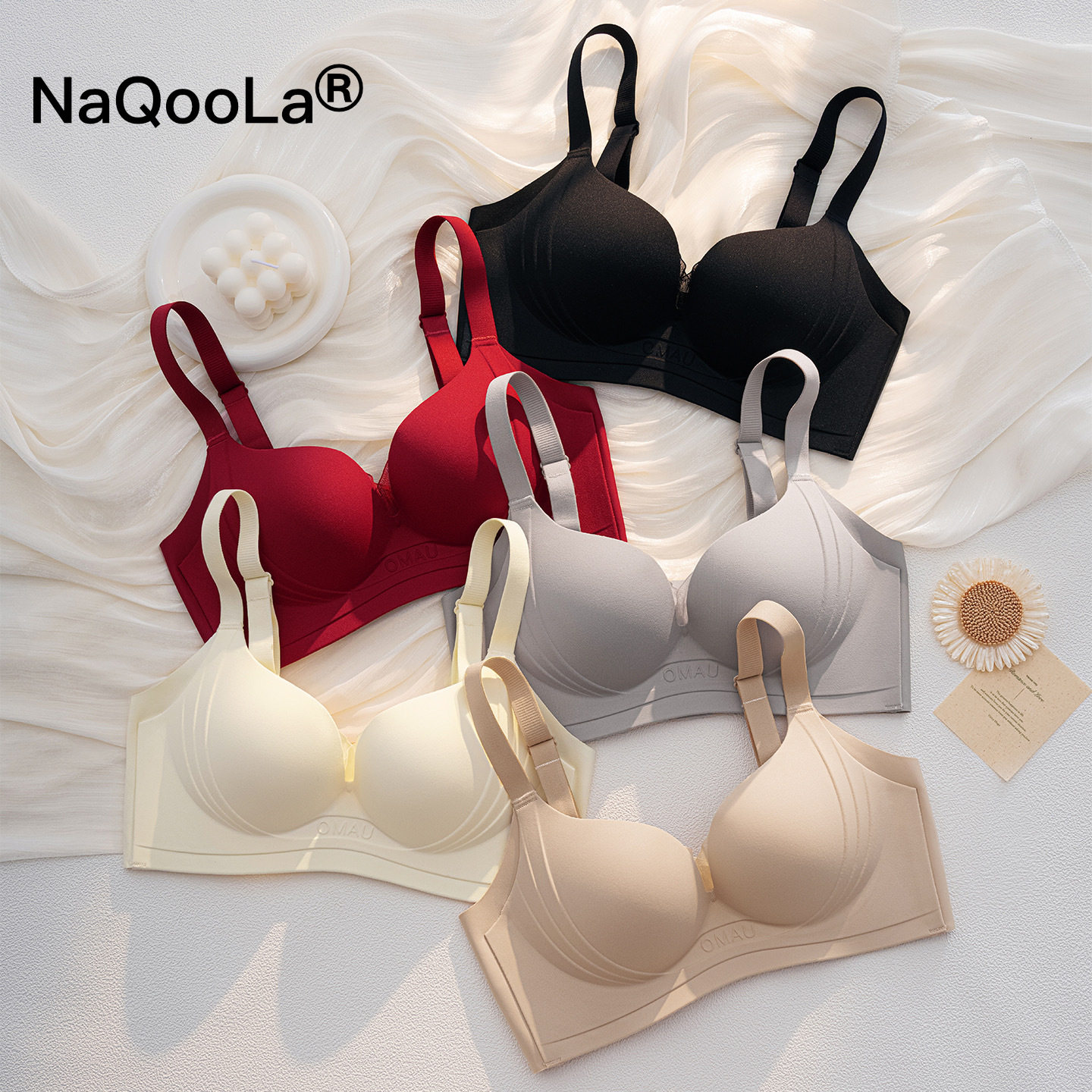 NaQooLa3D简约光面提拉聚拢内衣 欧美风隐形无钢圈美背文胸